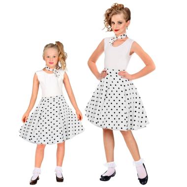 Gonna Pin Up Anni '50/'60 Bianca a Pois con Foulard |Bambina _H4_08396