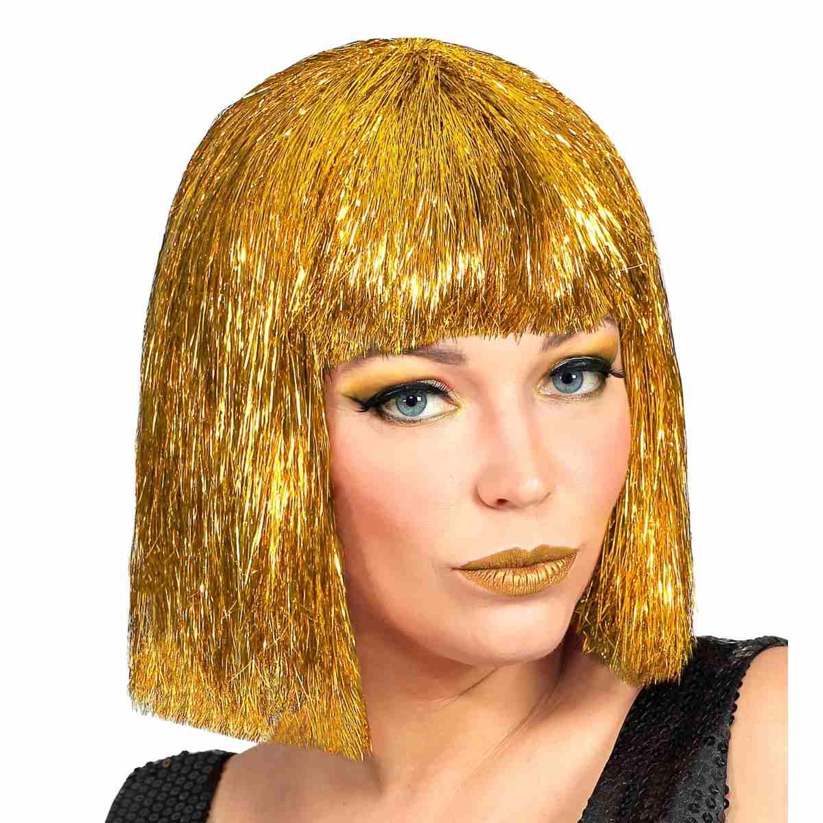 Parrucca Caschetto Glitzy Oro Laminiata Liscia Con Frangia |Widmann
