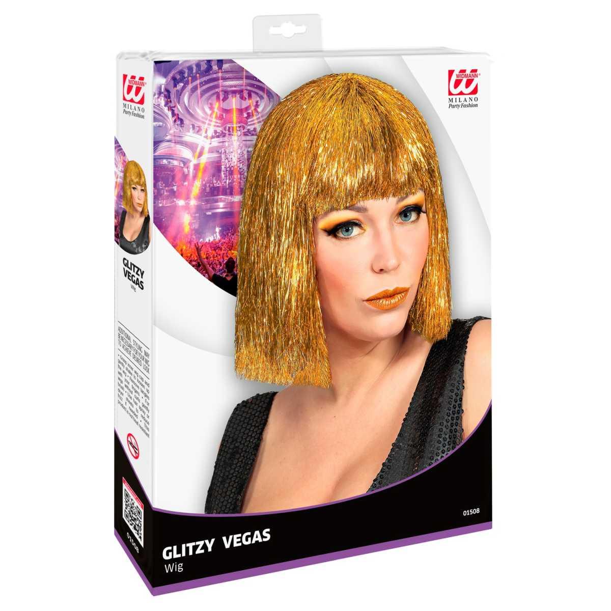 Parrucca Caschetto Glitzy Oro Laminiata Liscia Con Frangia |Widmann