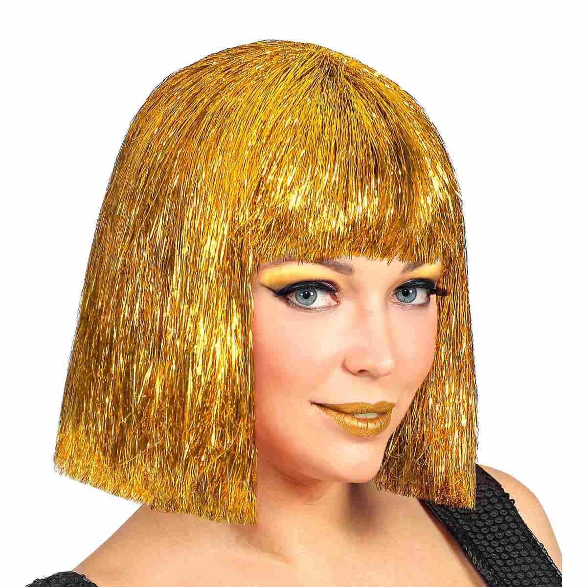 Parrucca Caschetto Glitzy Oro Laminiata Liscia Con Frangia |Widmann