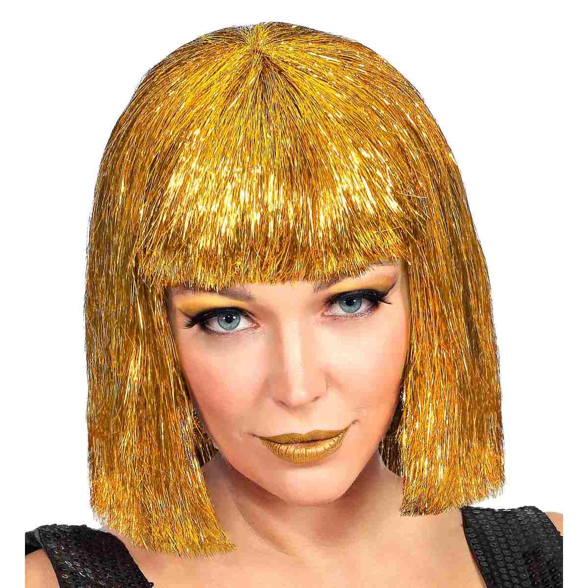 Parrucca Caschetto Glitzy Oro Laminiata Liscia Con Frangia |Widmann