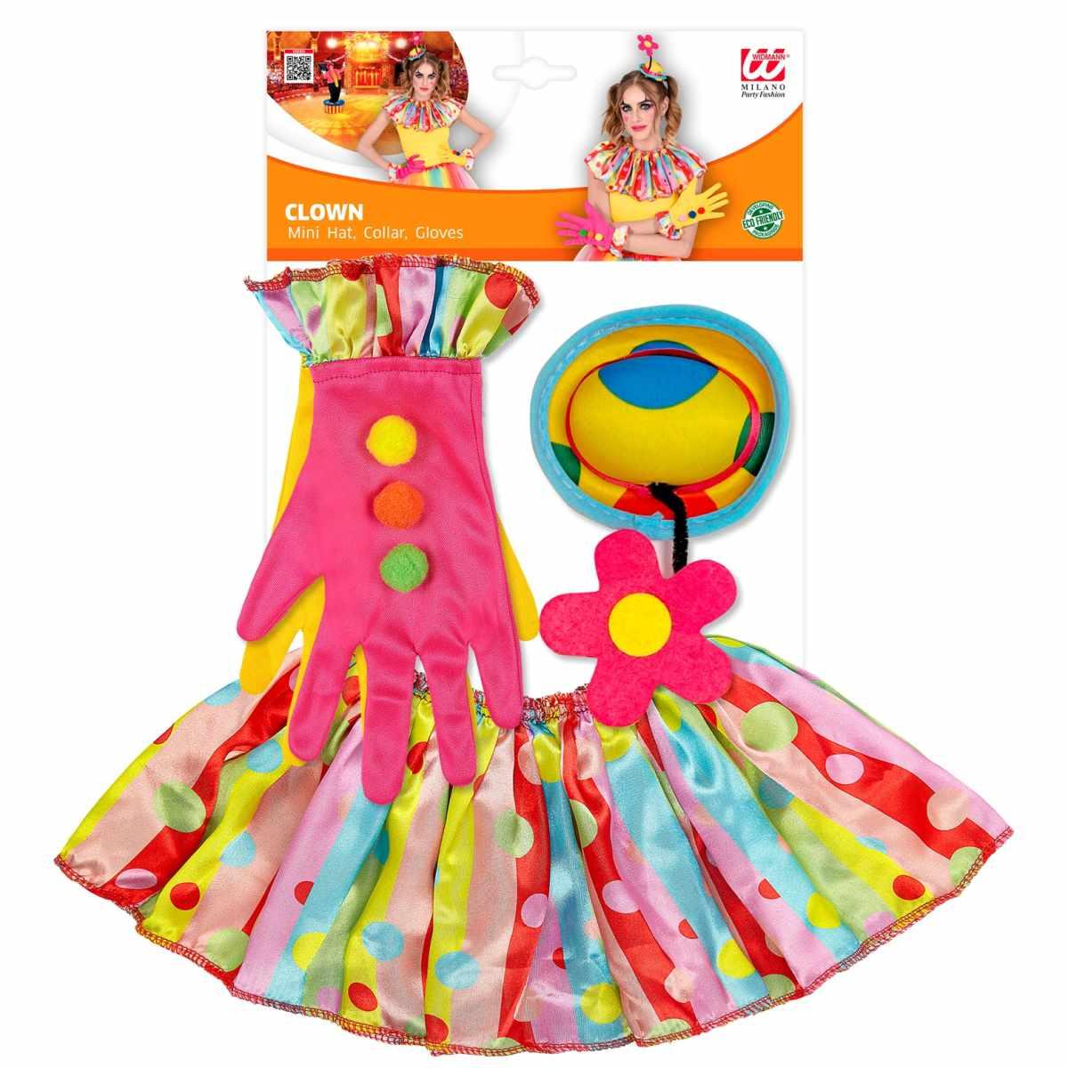 Collare Clown Guanti Cappello Set pz.3 |Widmann