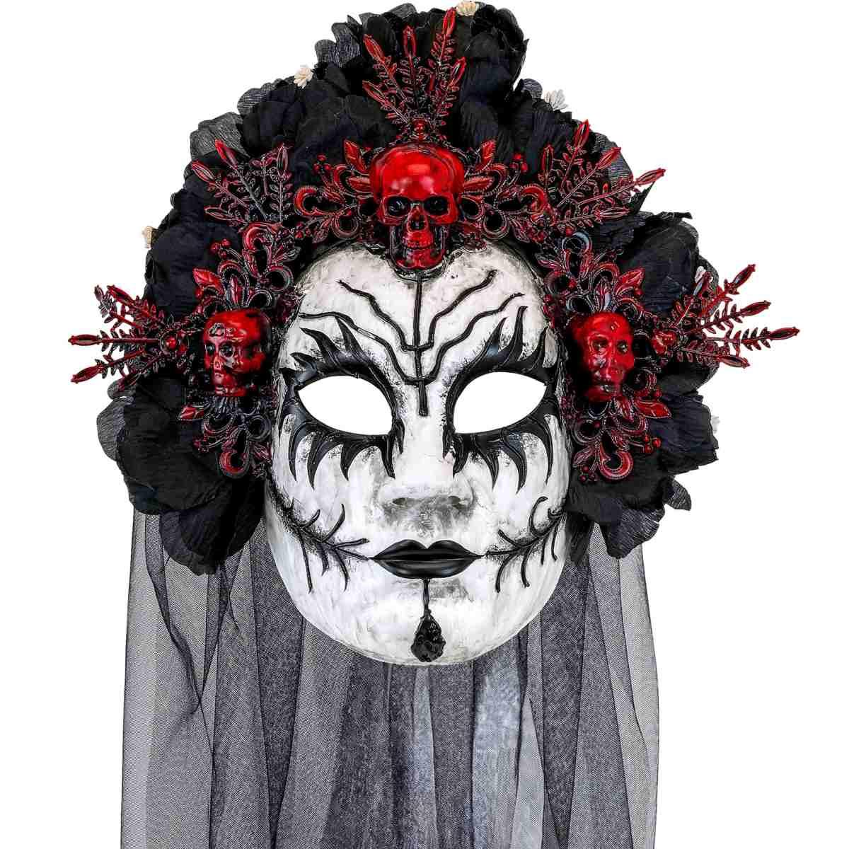 Maschera Viso Pvc Horror Dia De Los Muertos Con Fiori E Velo |Widmann