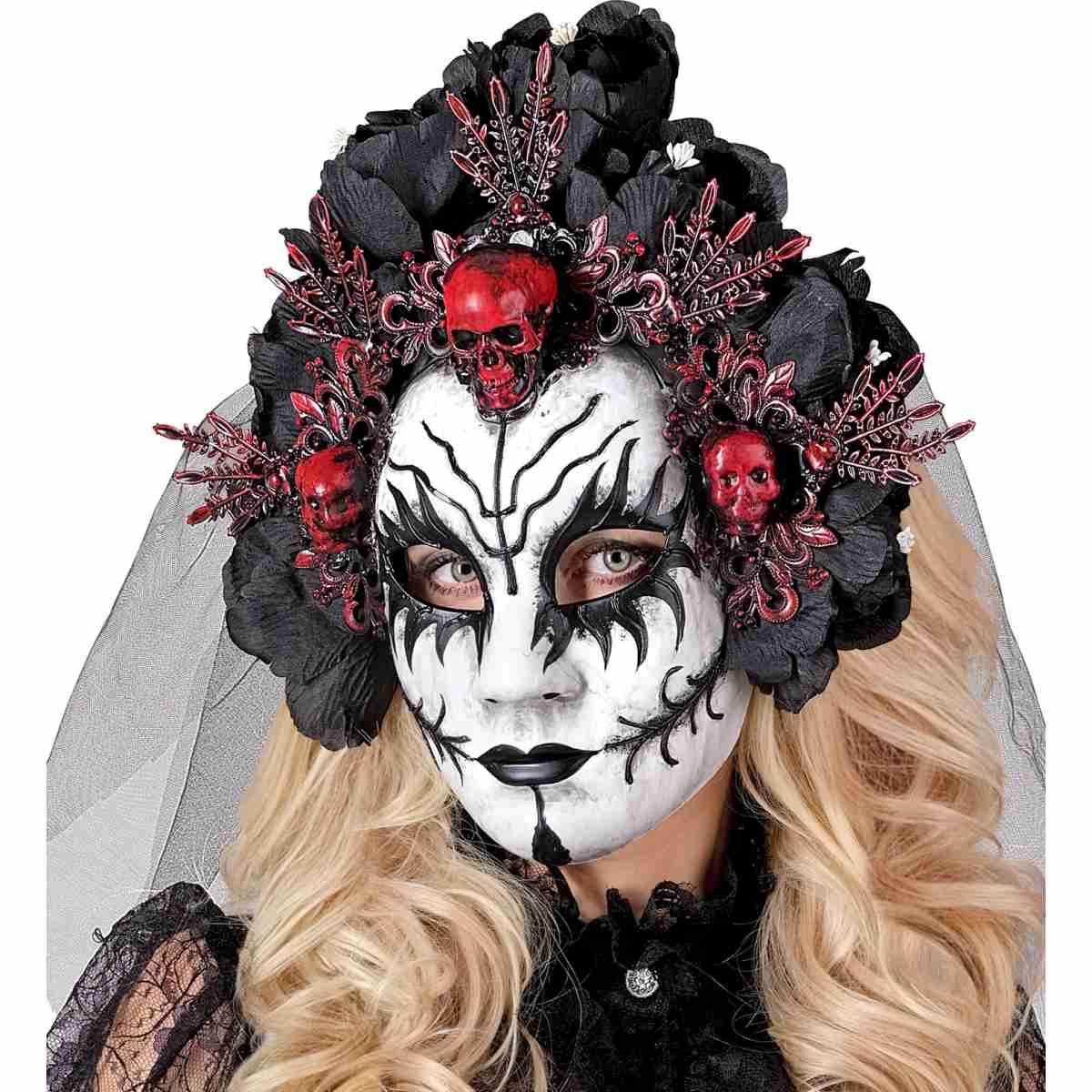 Maschera Viso Pvc Horror Dia De Los Muertos Con Fiori E Velo |Widmann