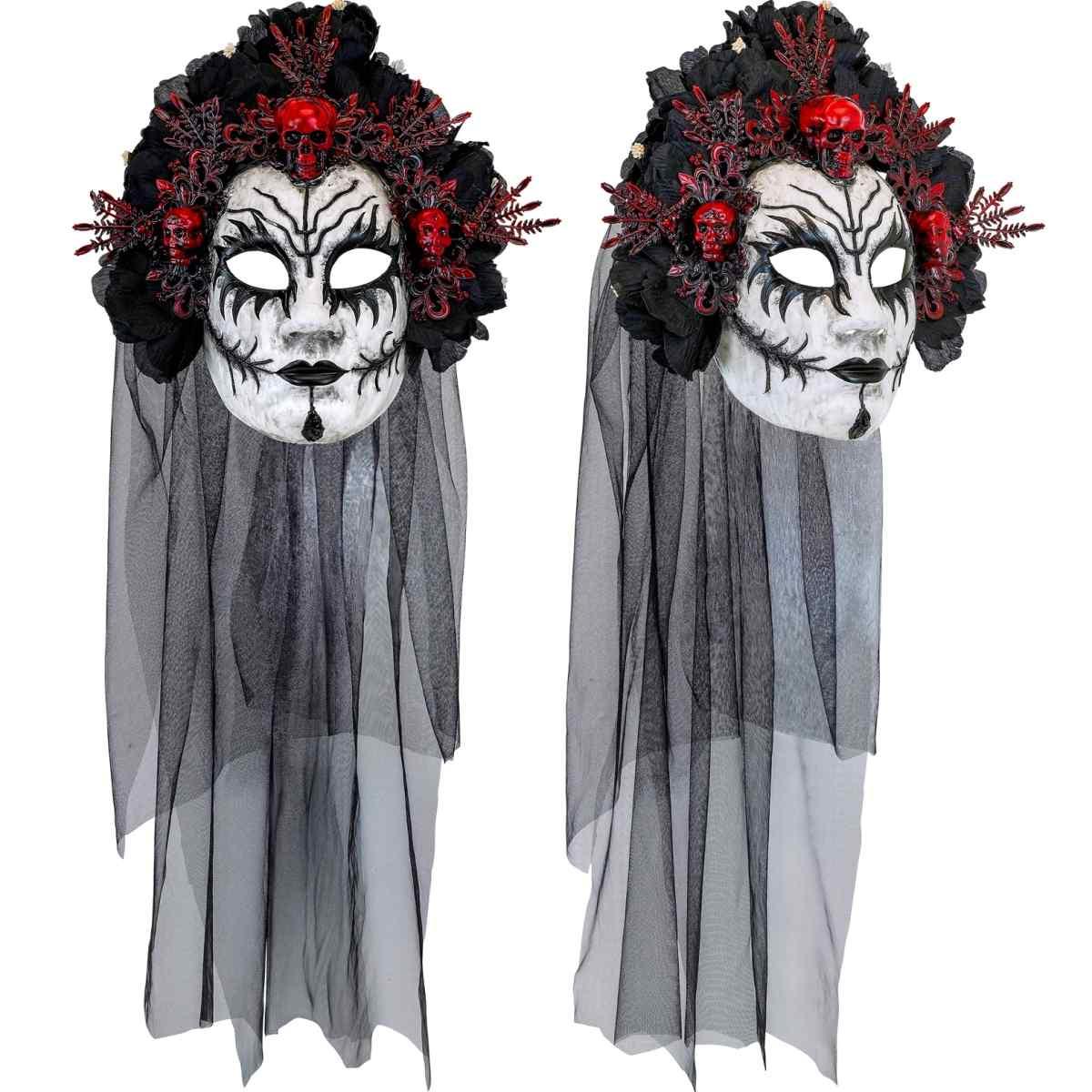 Maschera Viso Pvc Horror Dia De Los Muertos Con Fiori E Velo |Widmann