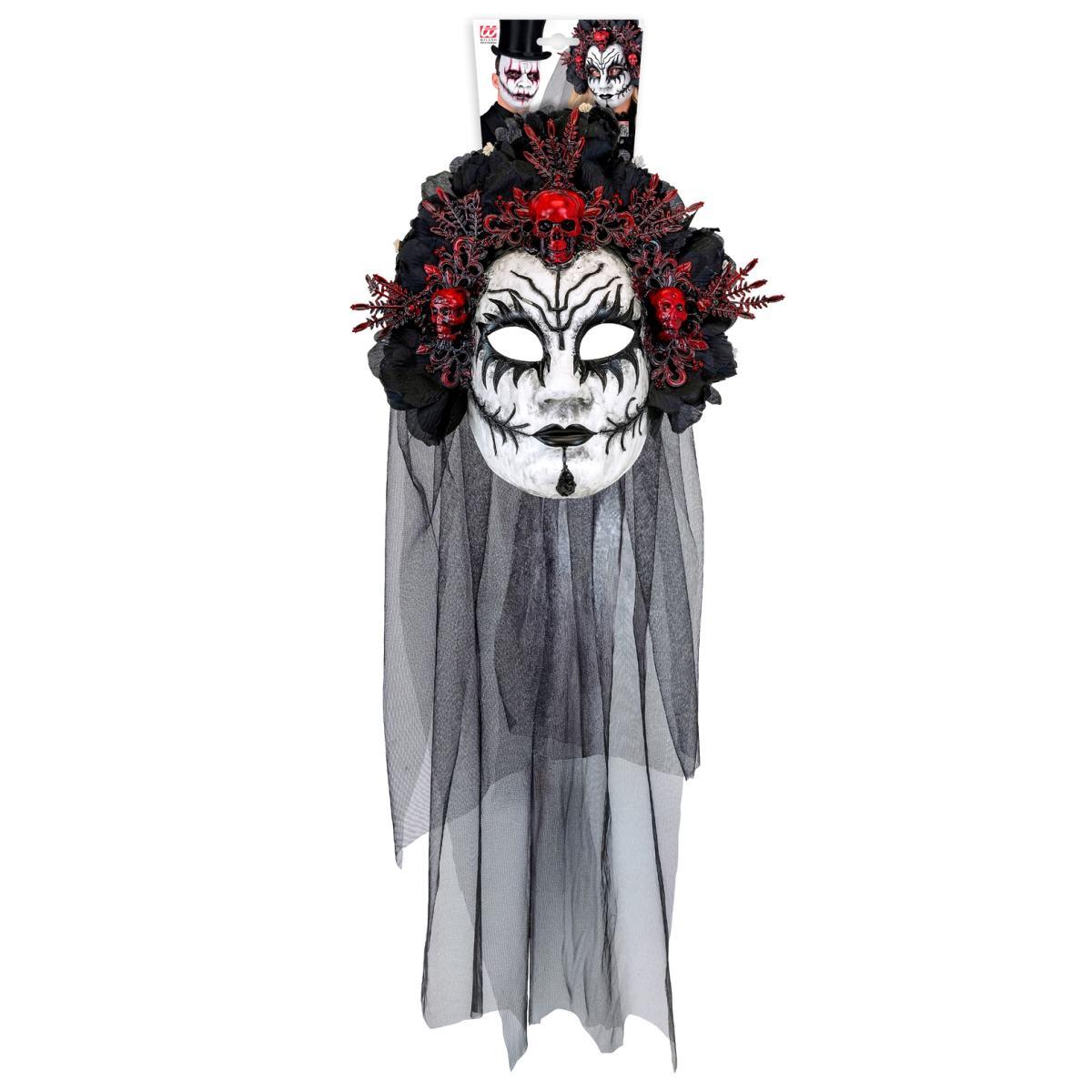 Maschera Viso Pvc Horror Dia De Los Muertos Con Fiori E Velo |Widmann