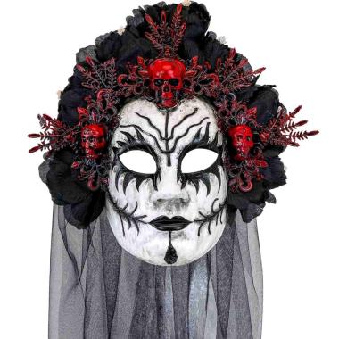 Maschera Viso Pvc Horror Dia De Los Muertos Con Fiori E Velo |Widmann