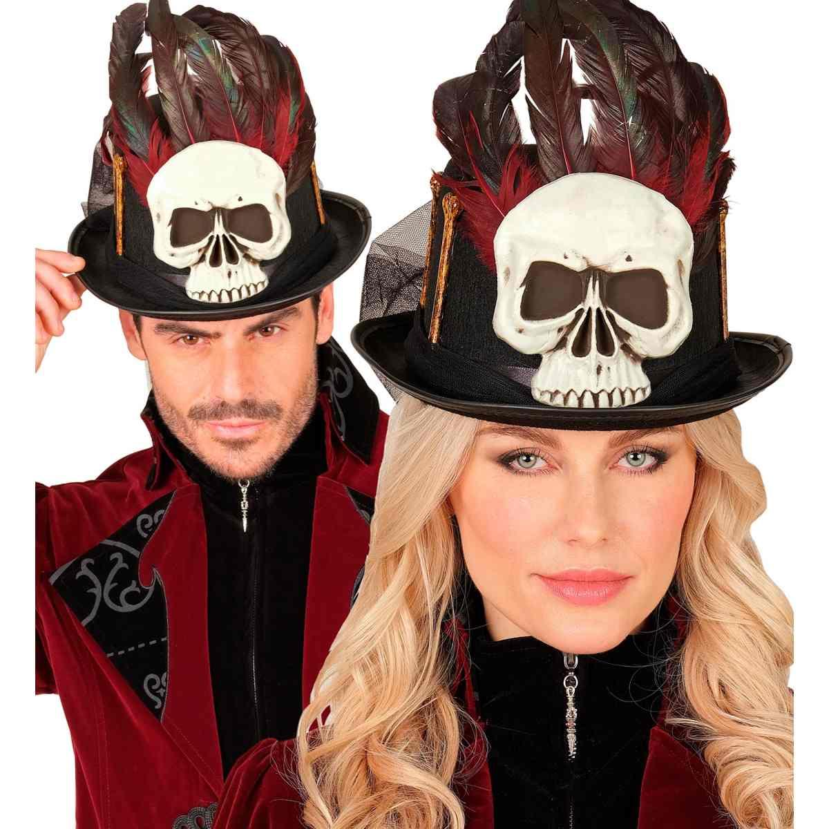 Cappello Cilindro Nero Voodoo Teschio E Piume |Widmann
