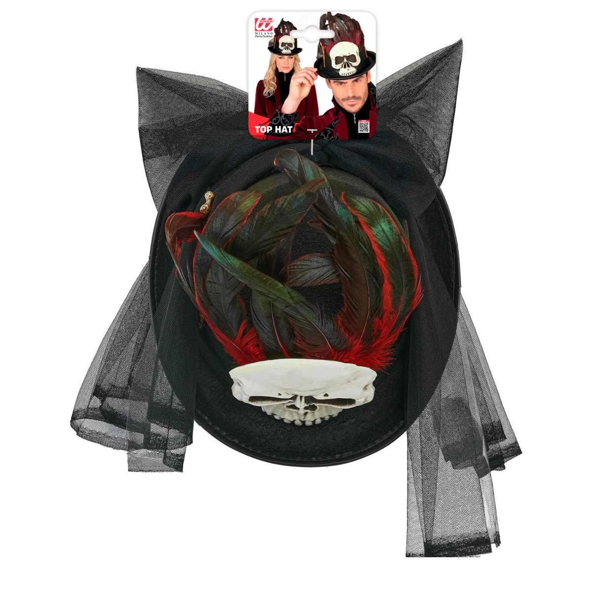 Cappello Cilindro Nero Voodoo Teschio E Piume |Widmann