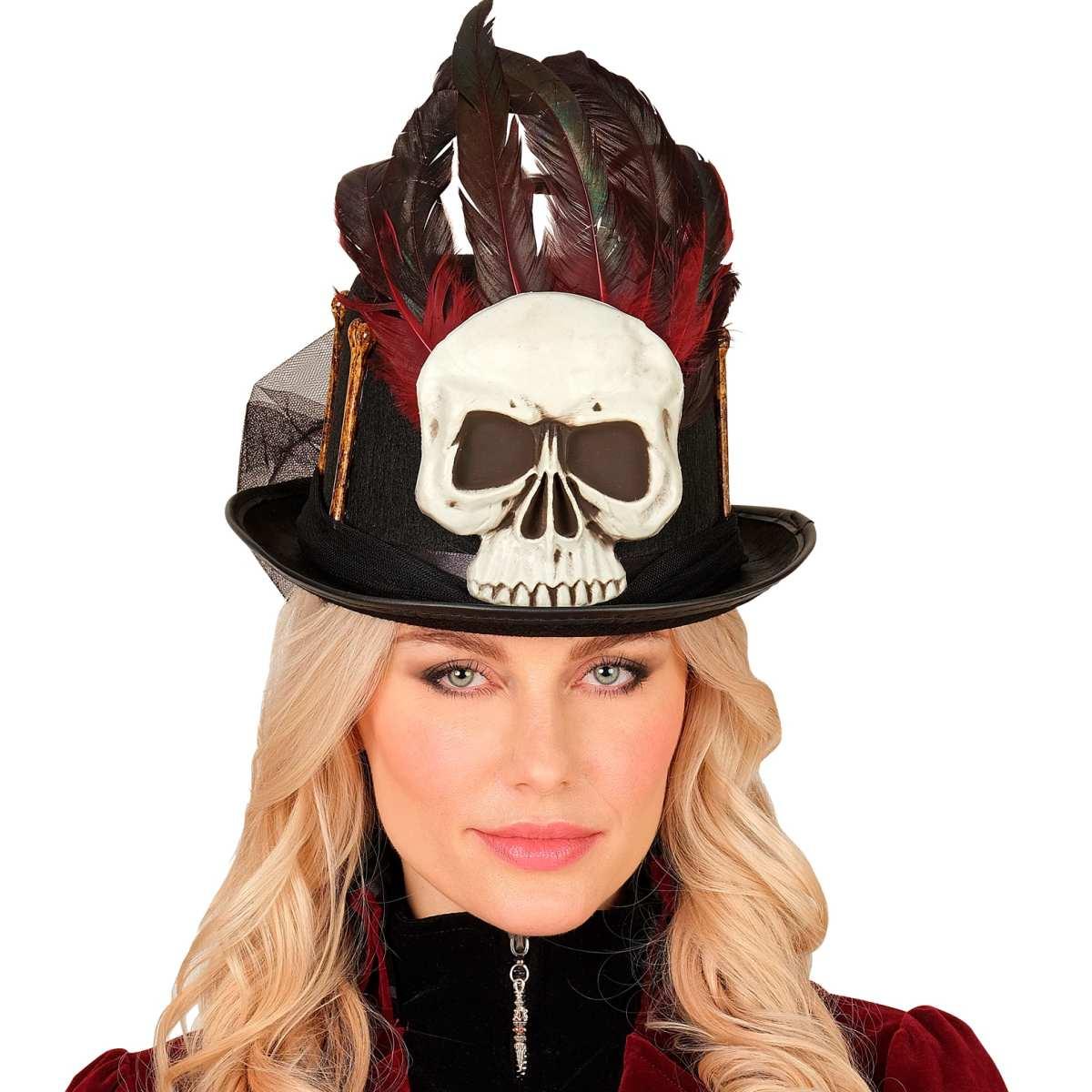 Cappello Cilindro Nero Voodoo Teschio E Piume |Widmann