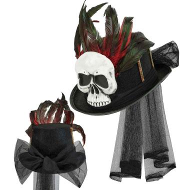 Cappello Cilindro Nero Voodoo Teschio E Piume |Widmann