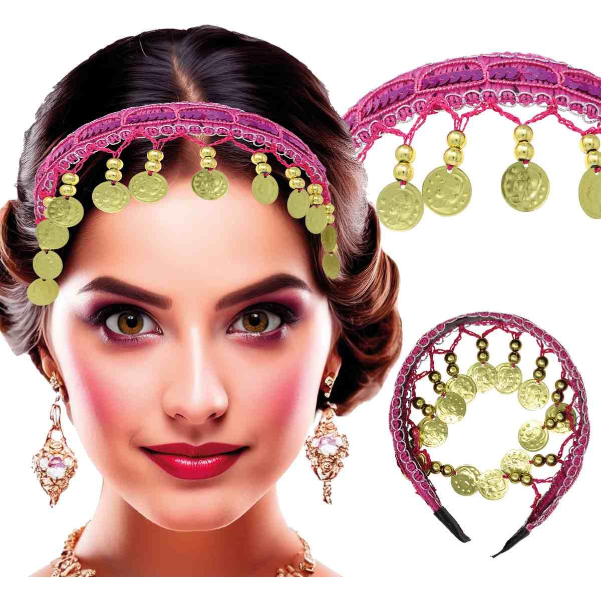 Copricapo Gitana Rosa Con Monete |Guirca