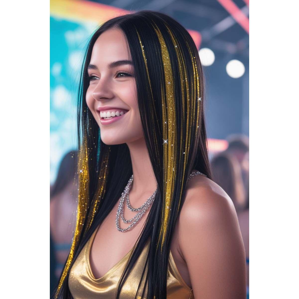 Estensione Capelli Oro Glitter cm.50 pz.3 |Guirca