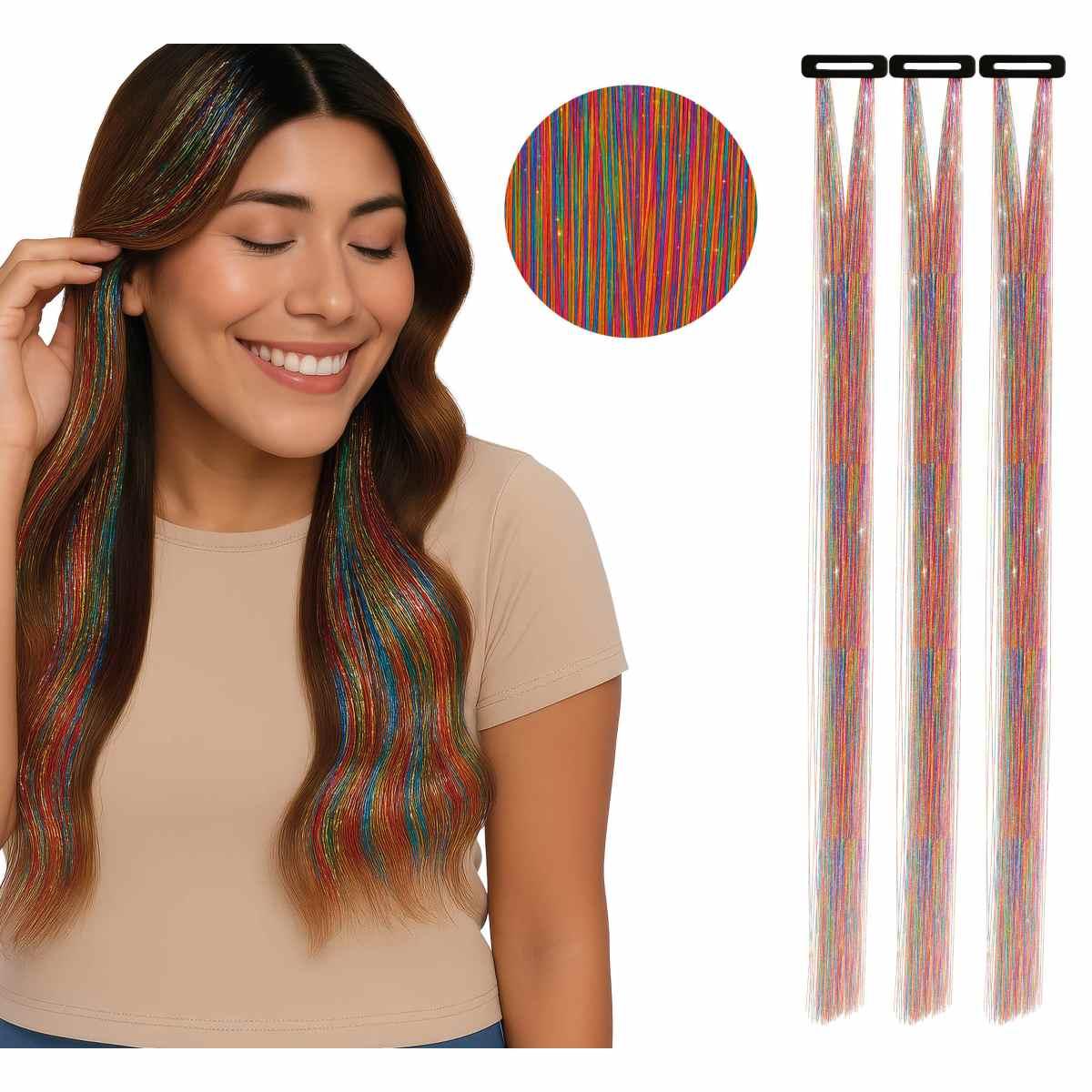 Estensione Capelli Multicolor Glitter cm.50 pz.3 |Guirca