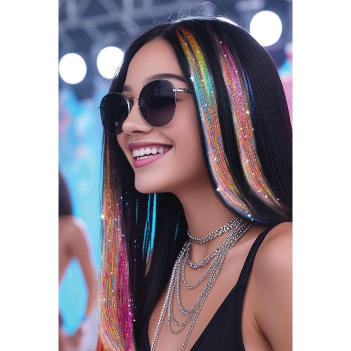 Estensione Capelli Multicolor Glitter cm.50 pz.3 |Guirca