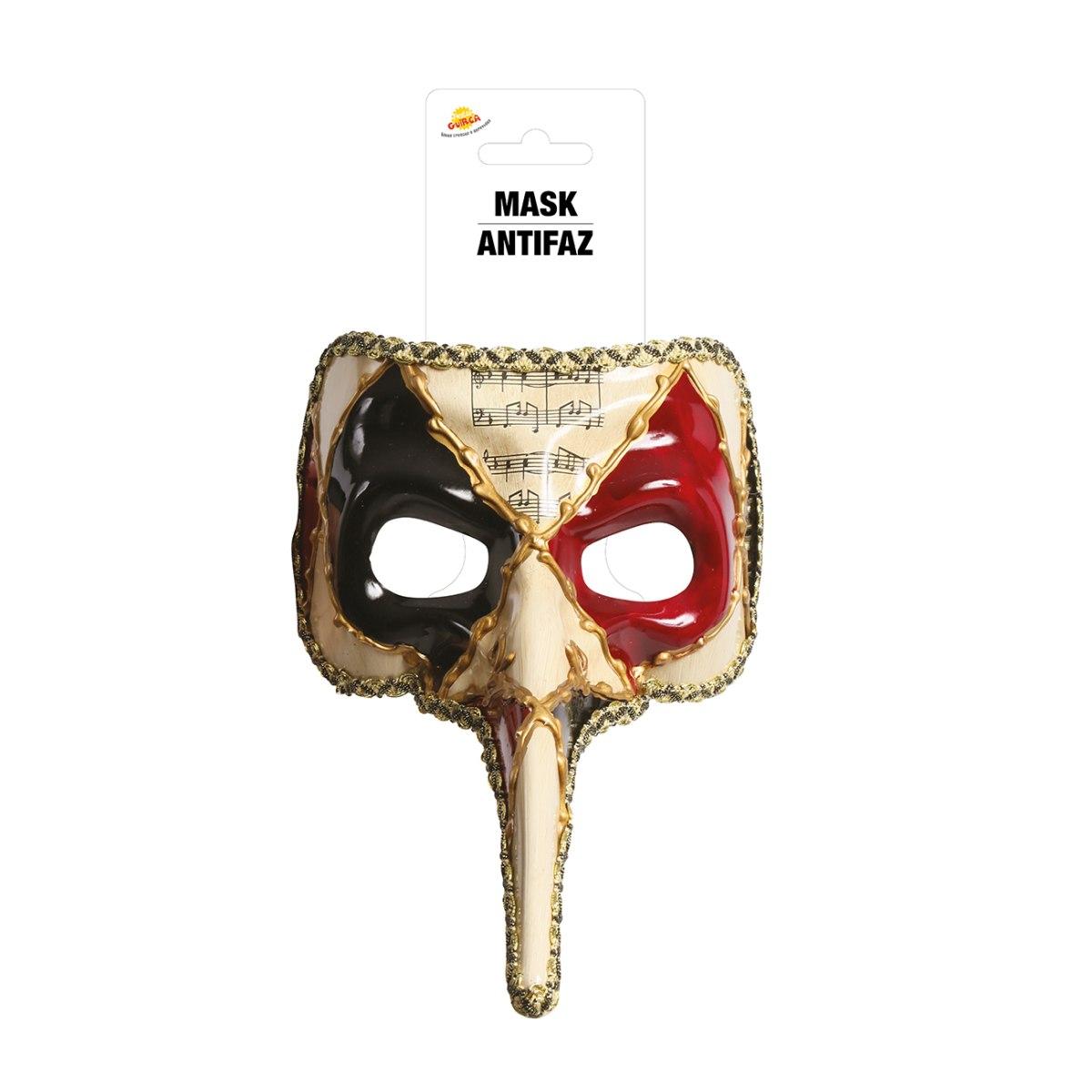 Maschera Viso Cartapesta Con Naso Lungo Decorata |Guirca