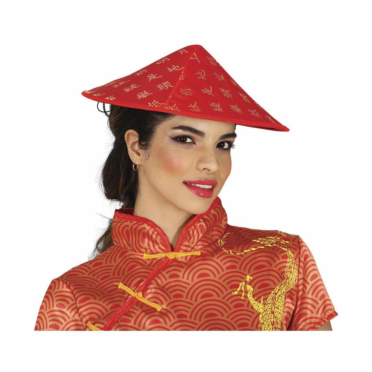 Cappello Cinese Rosso Con Decori |Guirca