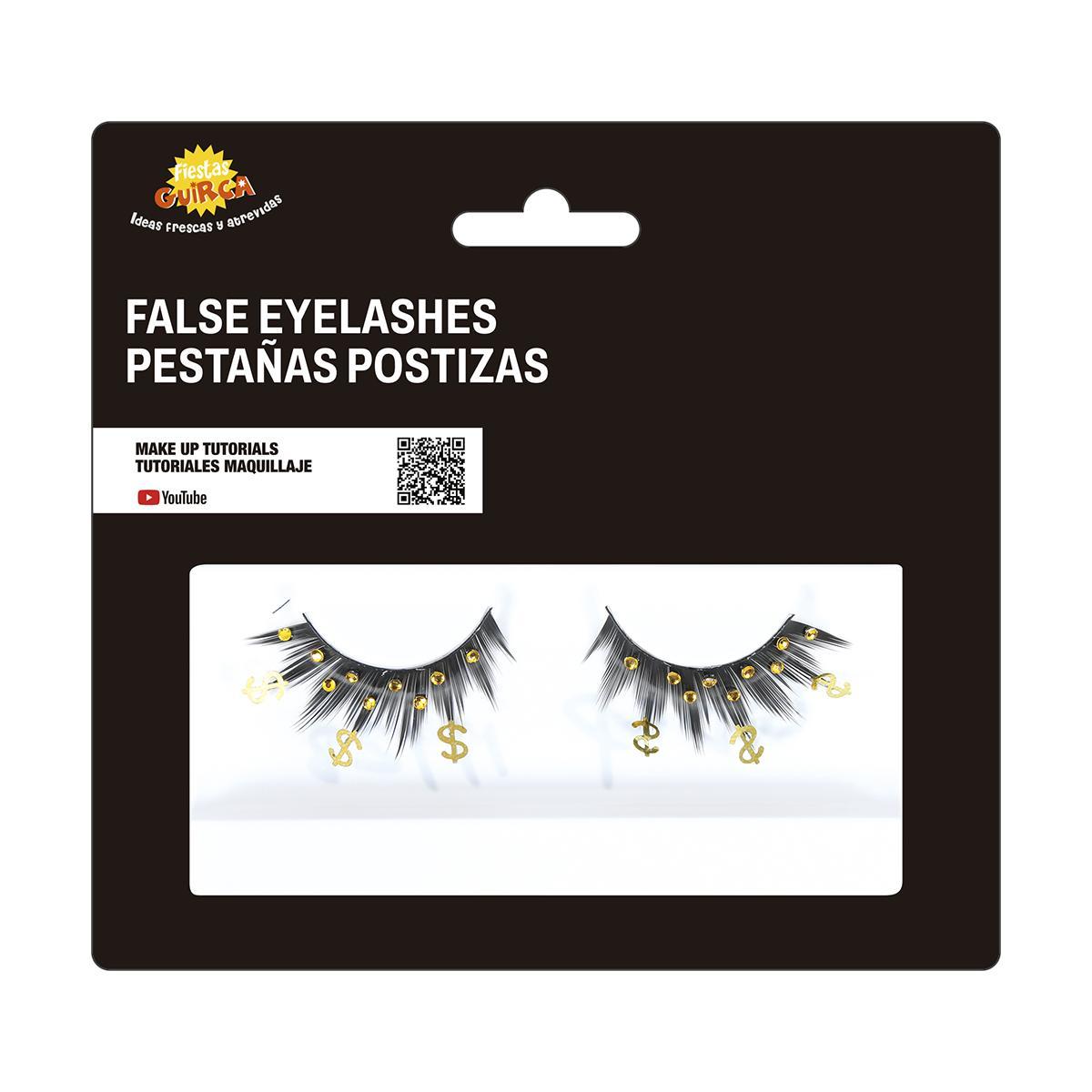 Trucco Ciglia Nere Con Dollaro E Strass Oro |Guirca