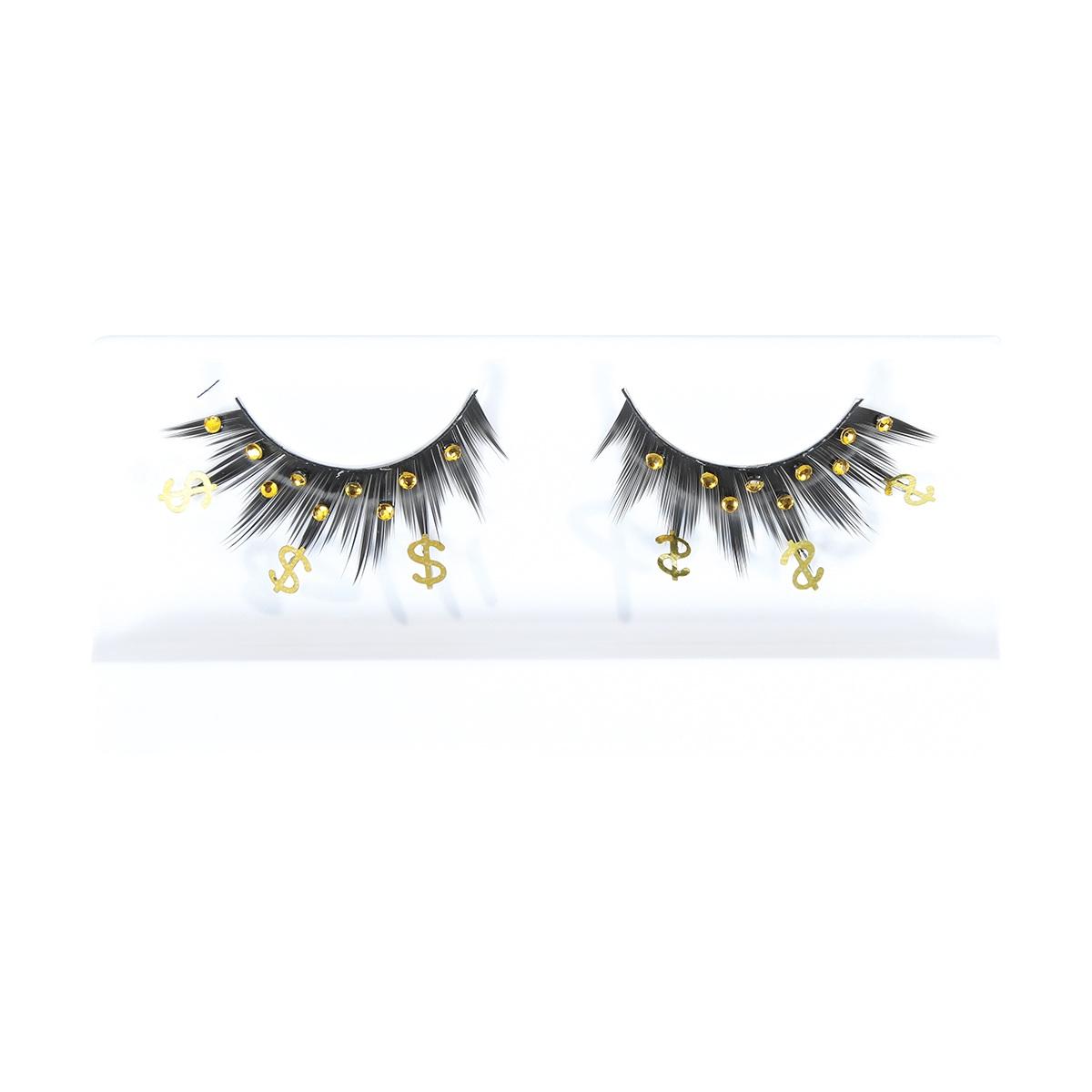 Trucco Ciglia Nere Con Dollaro E Strass Oro |Guirca
