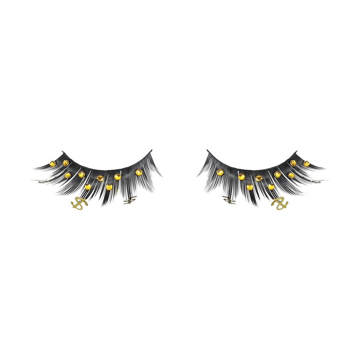 Trucco Ciglia Nere Con Dollaro E Strass Oro |Guirca