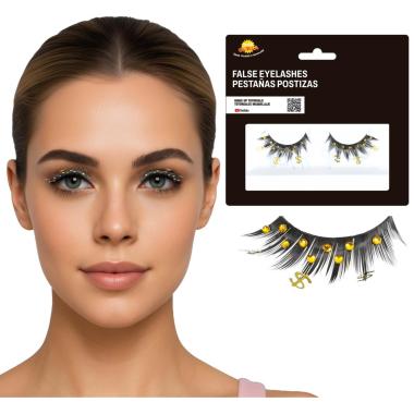 Trucco Ciglia Nere Con Dollaro E Strass Oro |Guirca