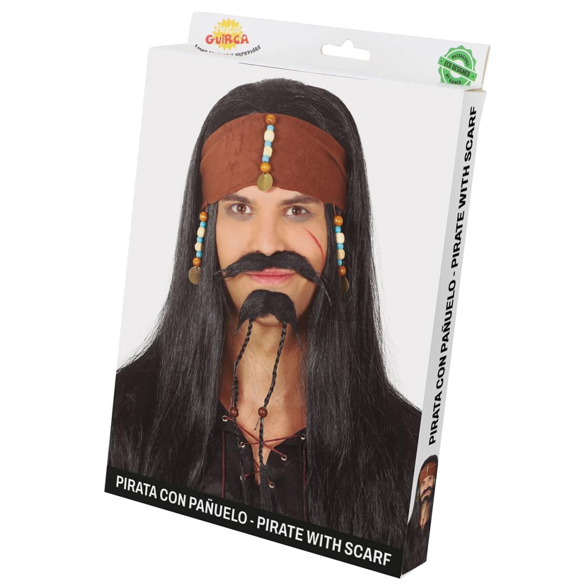 Parrucca Pirata Nera Con Fascia E Perline |Guirca