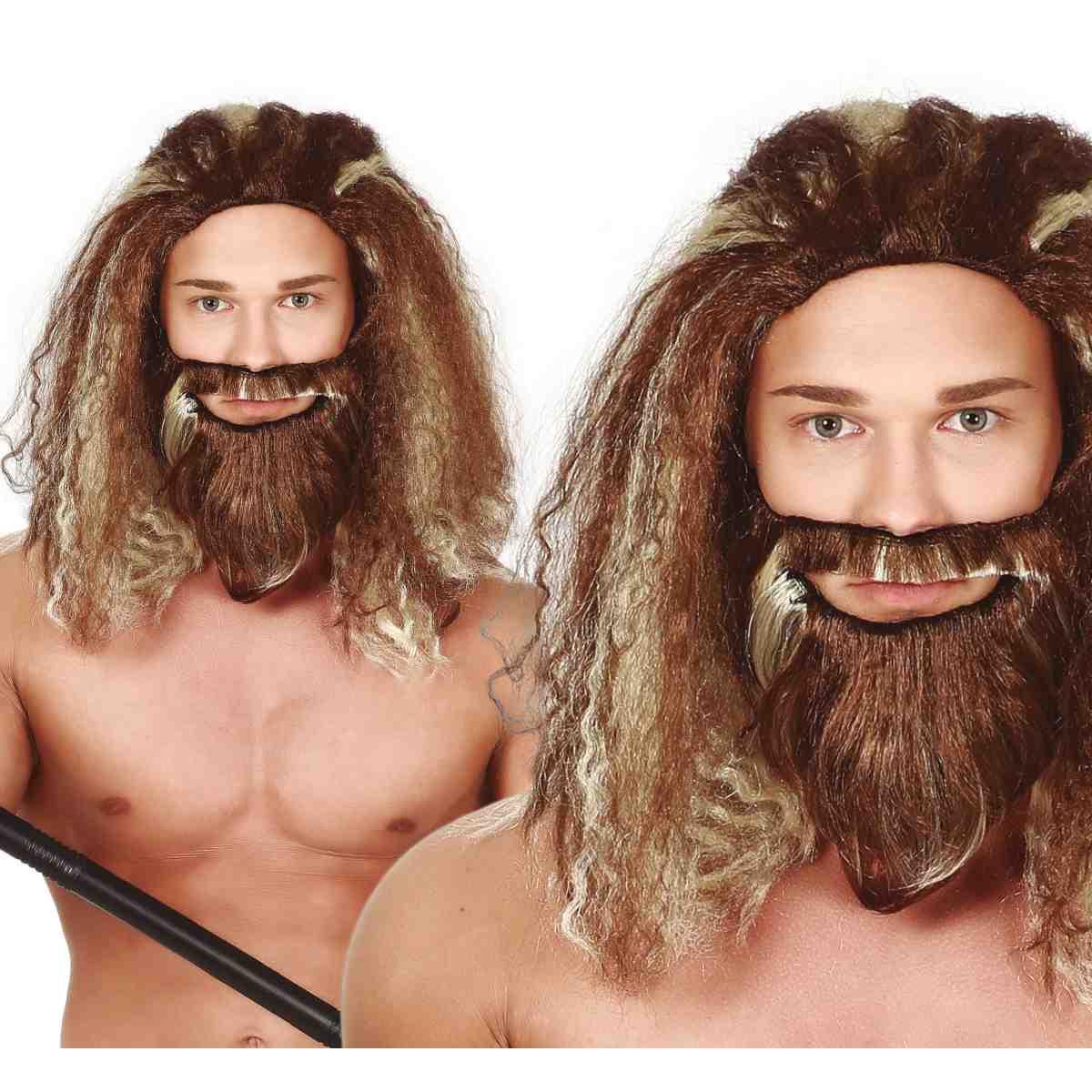 Parrucca Castana Selvaggio Con Barba Lunga |Guirca