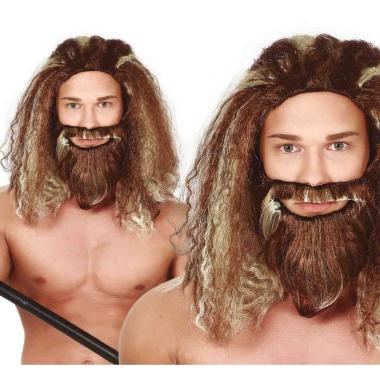 Parrucca Castana Selvaggio Con Barba Lunga |Guirca