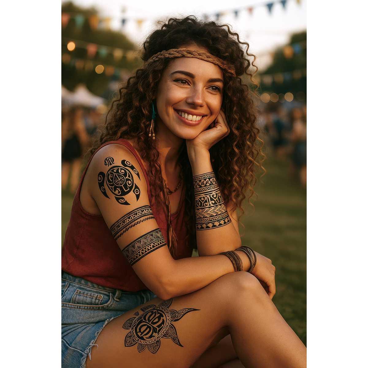 Tatuaggi Viso Corpo Rimovibili Tribali Con Tartaruga |Guirca