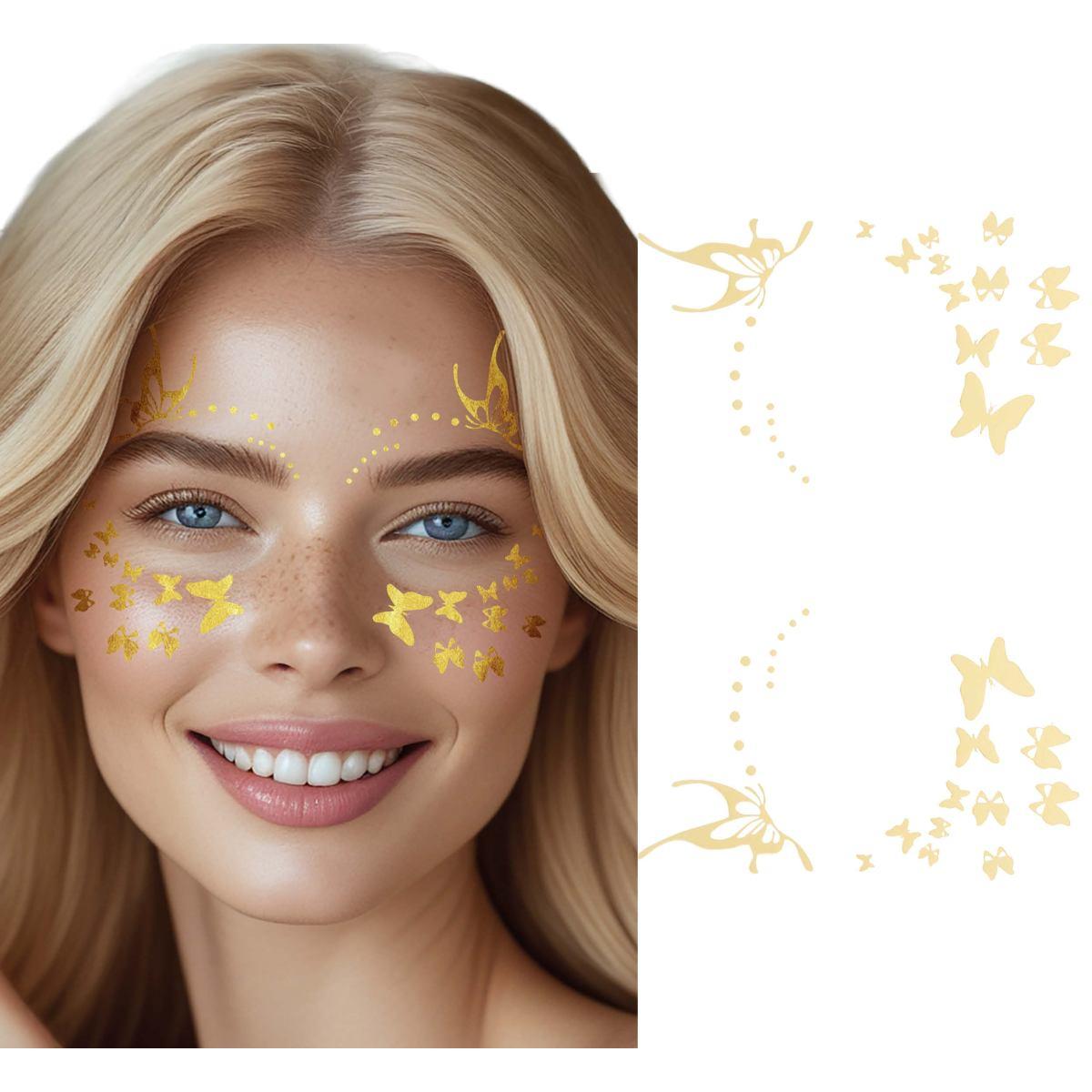 Tatuaggi Viso Rimovibili Farfalla Oro |Guirca