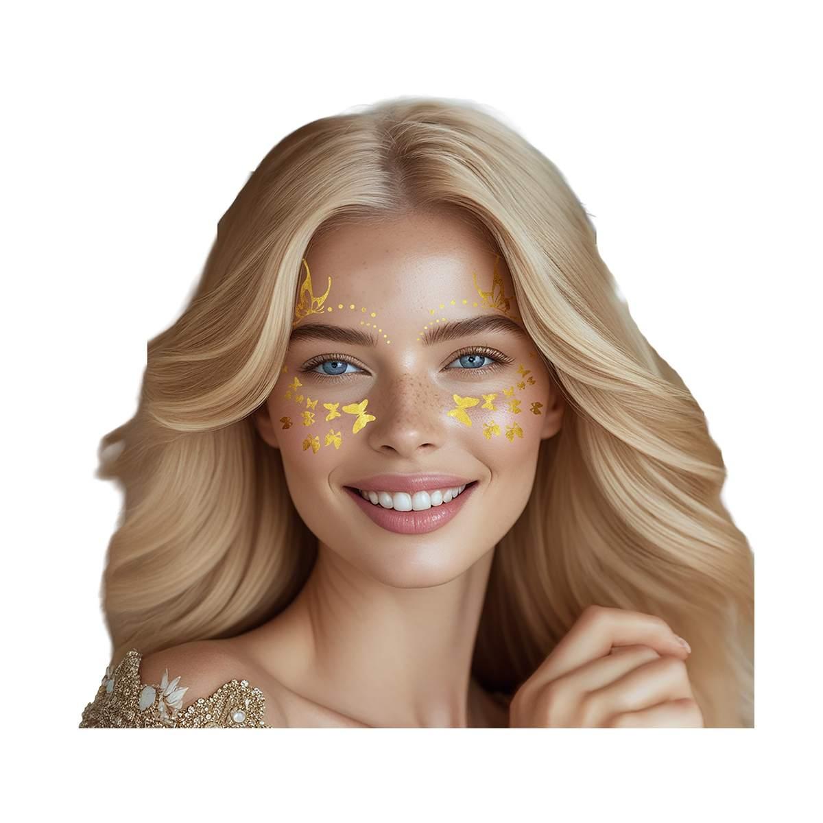 Tatuaggi Viso Rimovibili Farfalla Oro |Guirca