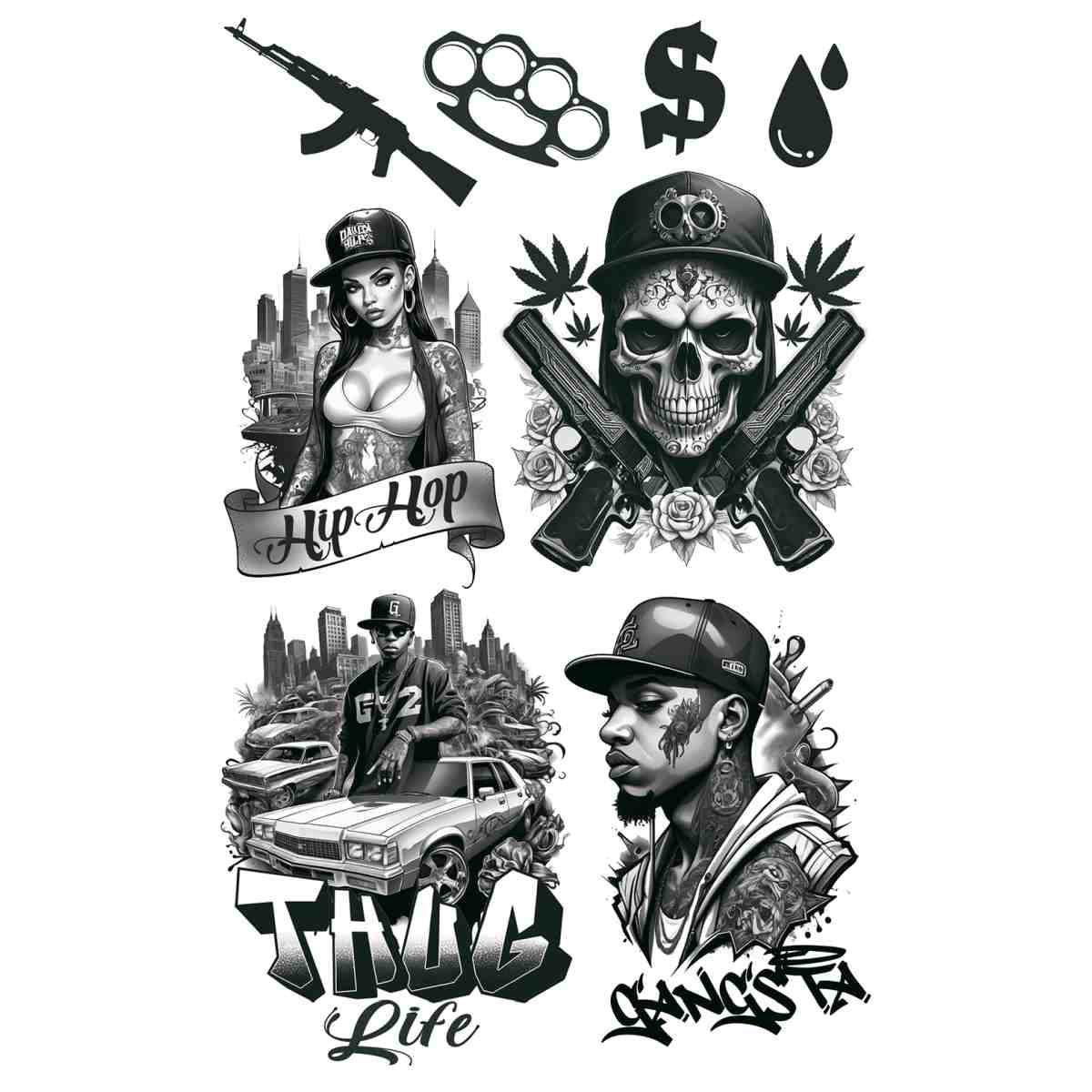 Tatuaggi Rimovibili Corpo Thug Life |Guirca