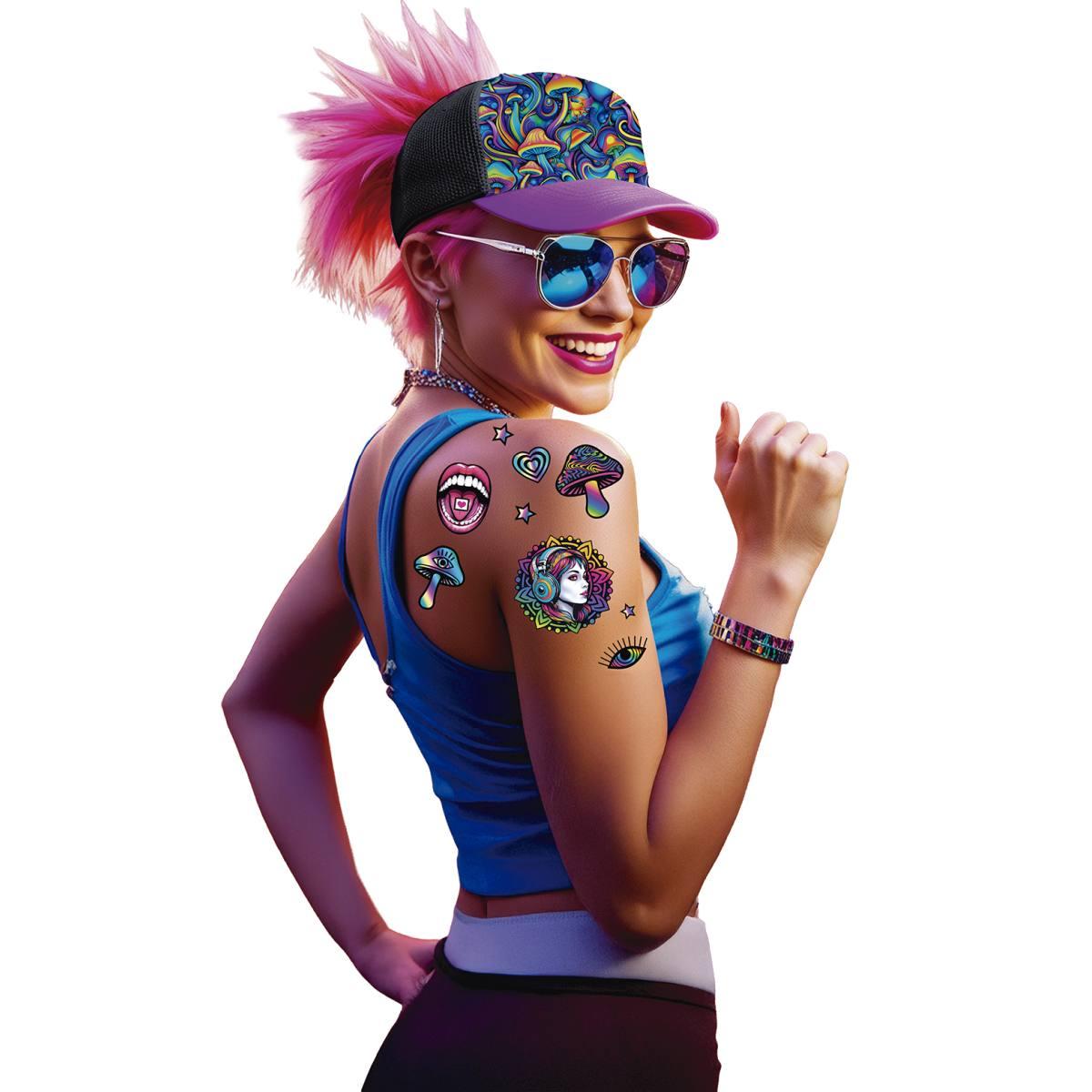 Tatuaggi Rimovibili Corpo Psicodelico Funghi Multicolor |Guirca