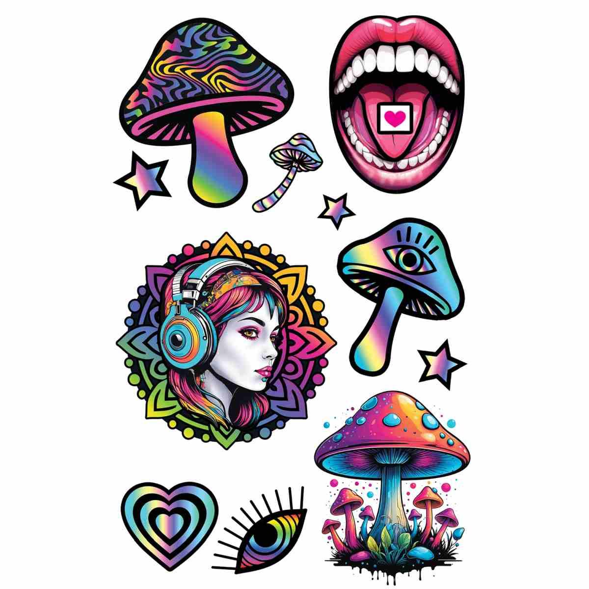 Tatuaggi Rimovibili Corpo Psicodelico Funghi Multicolor |Guirca
