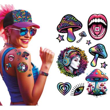 Tatuaggi Rimovibili Corpo Psicodelico Funghi Multicolor |Guirca