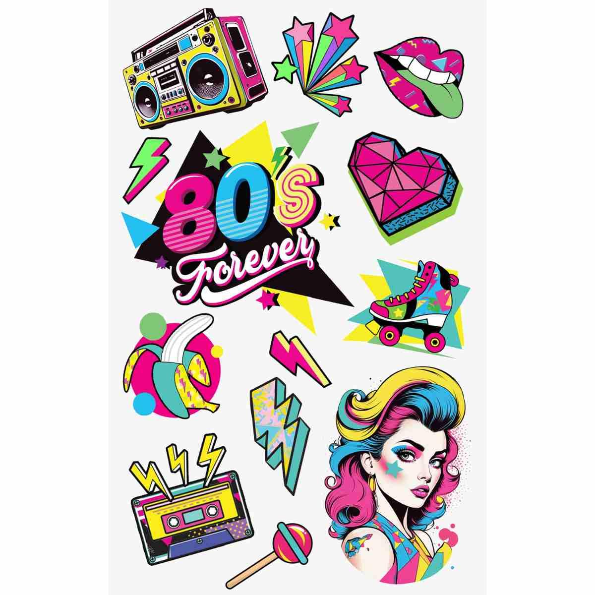 Tatuaggi Rimovibili Corpo Pop Anni 80 Multicolor |Guirca