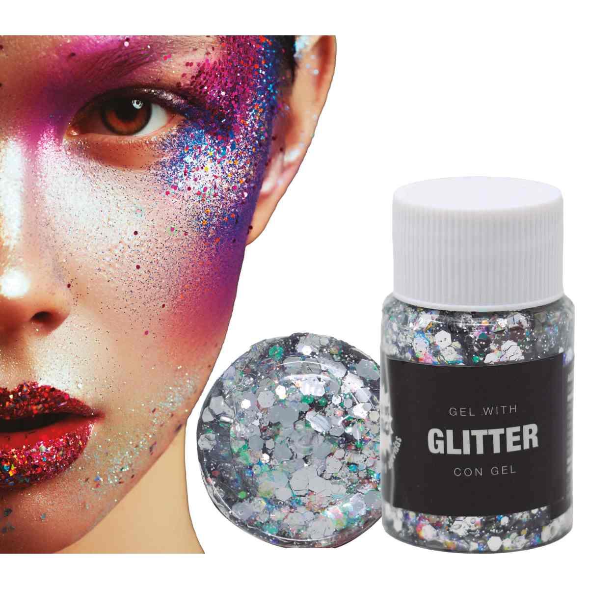 Trucco Gel Glitter Argento Gr.20 |Guirca