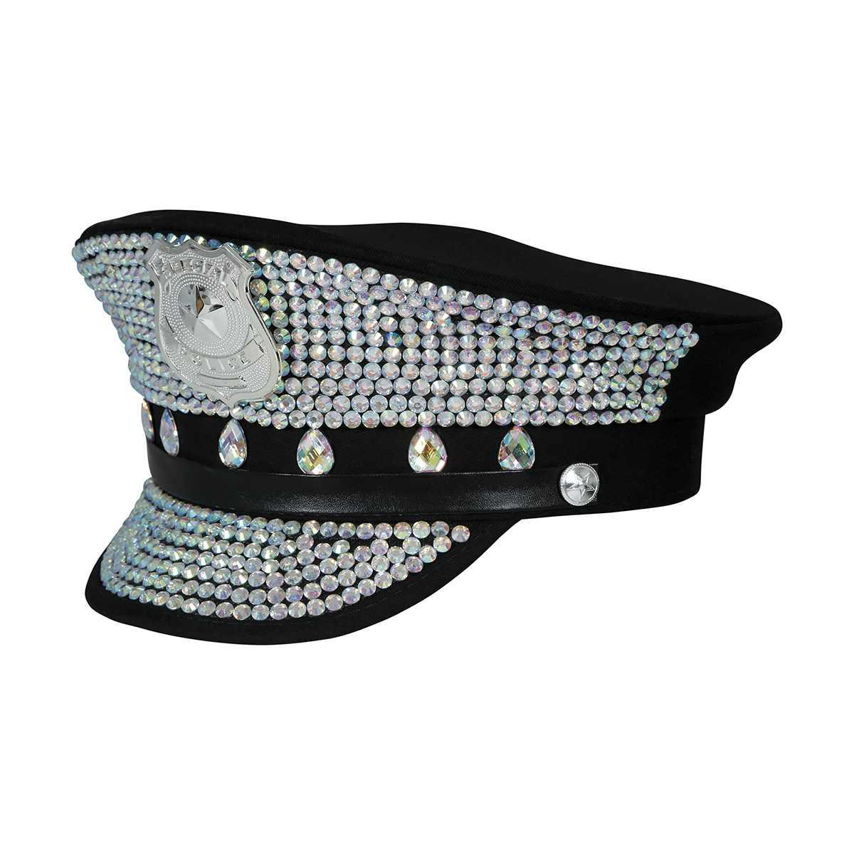 Cappello Polizia Nero Con Strass |Guirca