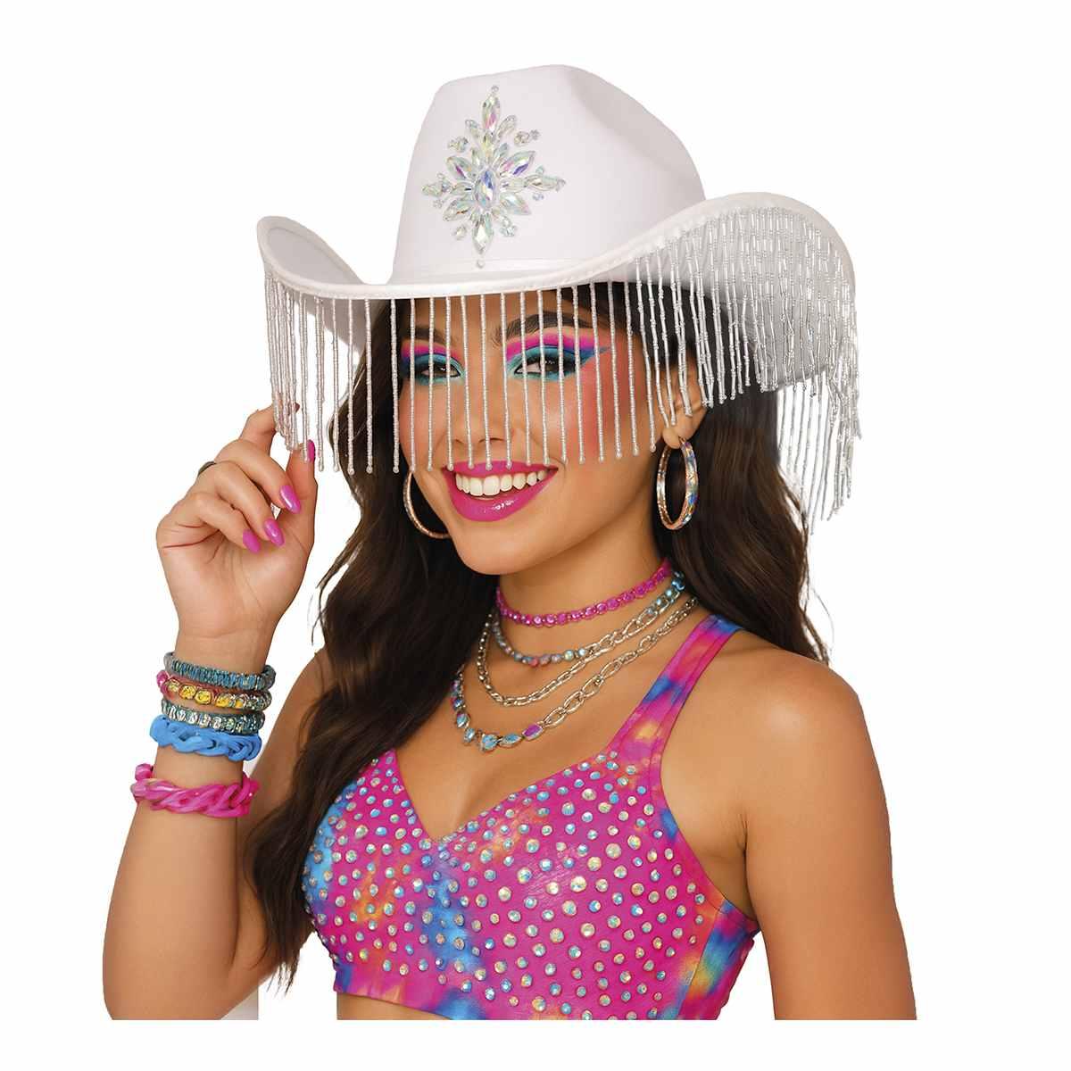 Cappello Cowboy Bianco Con Frange |Guirca