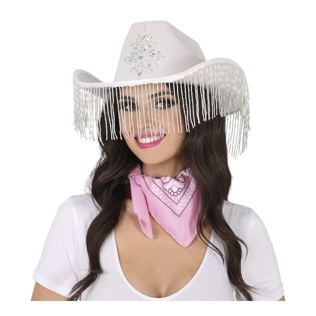 Cappello Cowboy Bianco Con Frange |Guirca