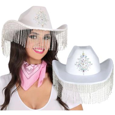 Cappello Cowboy Bianco Con Frange |Guirca