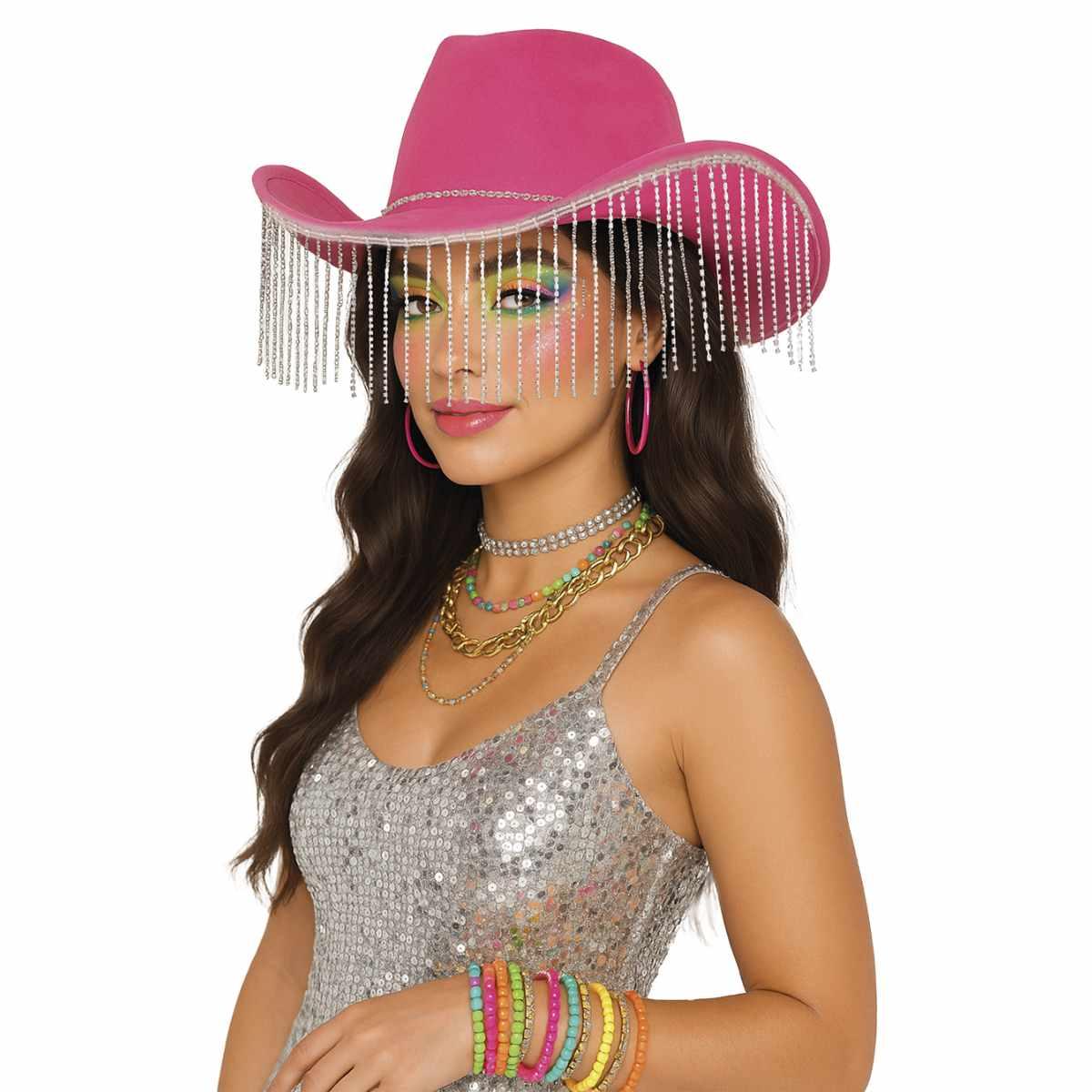 Cappello Cowboy Rosa Con Frange |Guirca