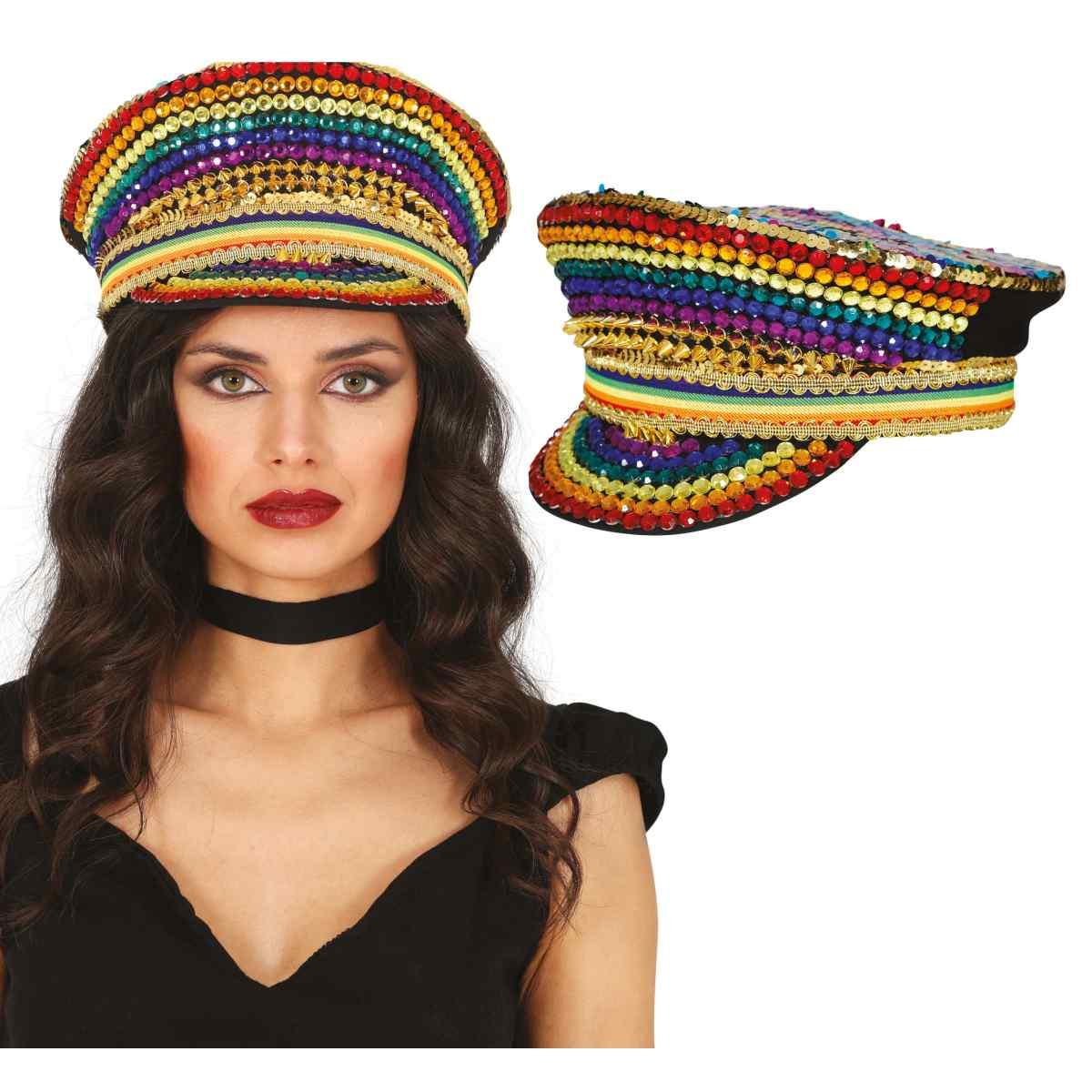 Cappello Multicolor Con Strass E Visiera |Guirca