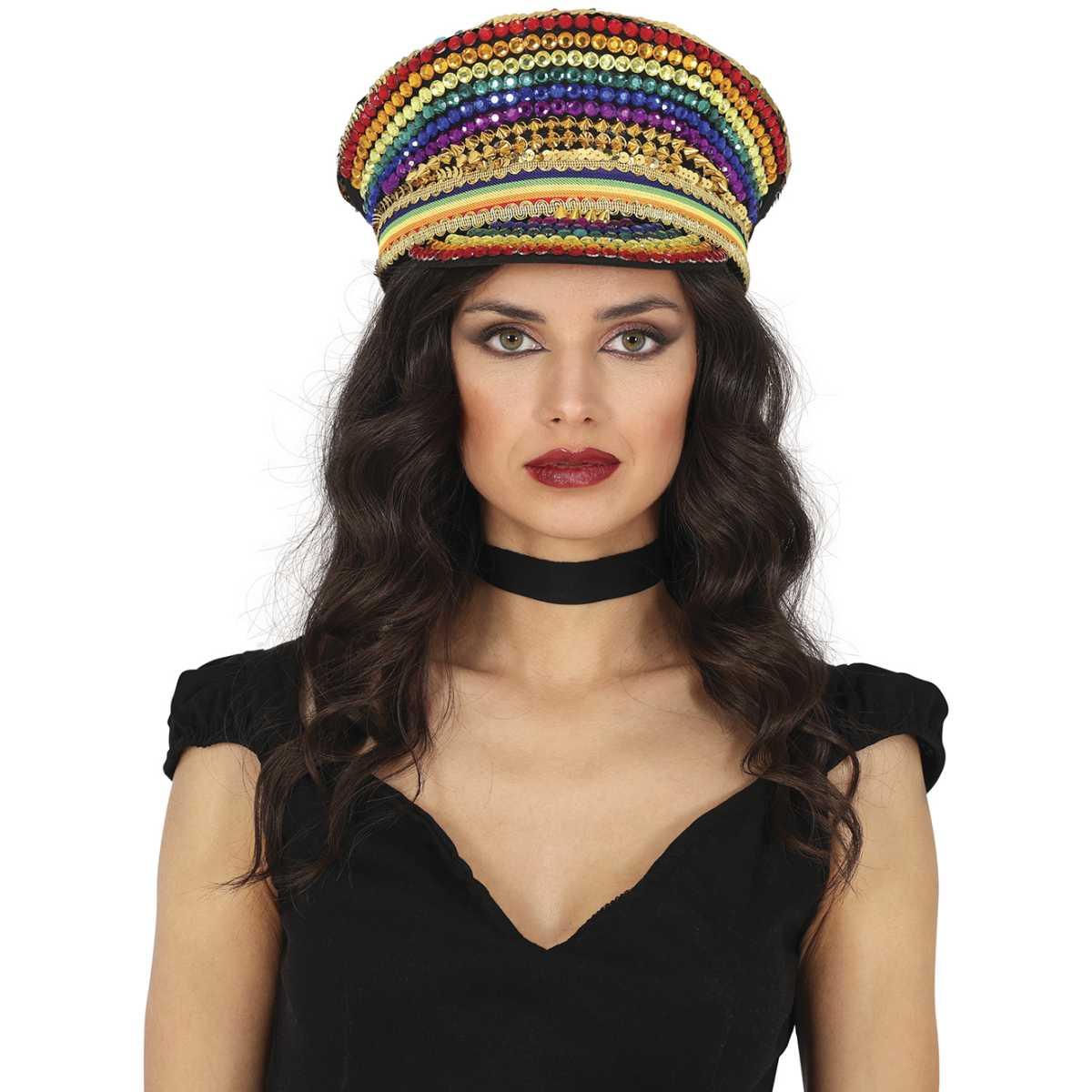 Cappello Multicolor Con Strass E Visiera |Guirca