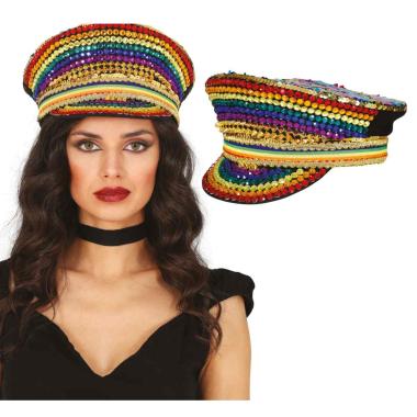 Cappello Multicolor Con Strass E Visiera |Guirca