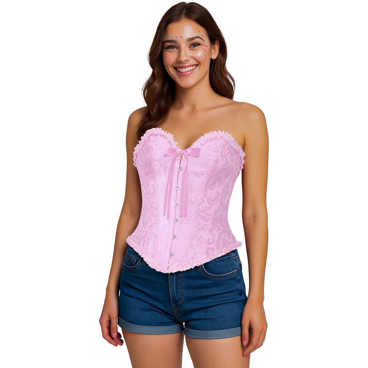 Bustino Corpetto Rosa Ricamato con Lacci |Donna