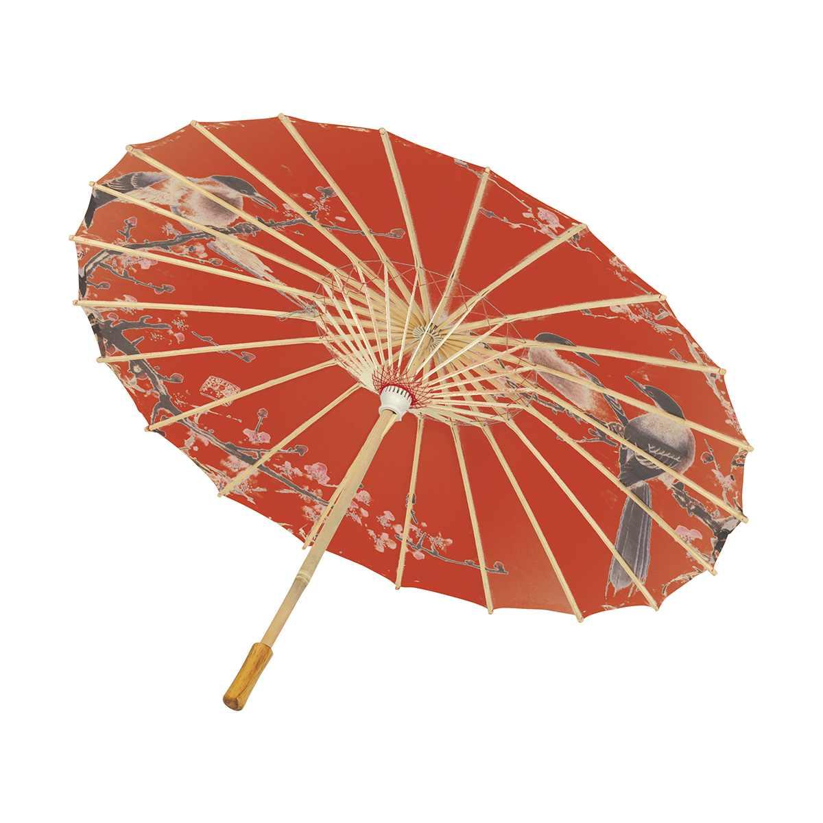 Ombrellino legno carta rosso decori orientali 82 cm