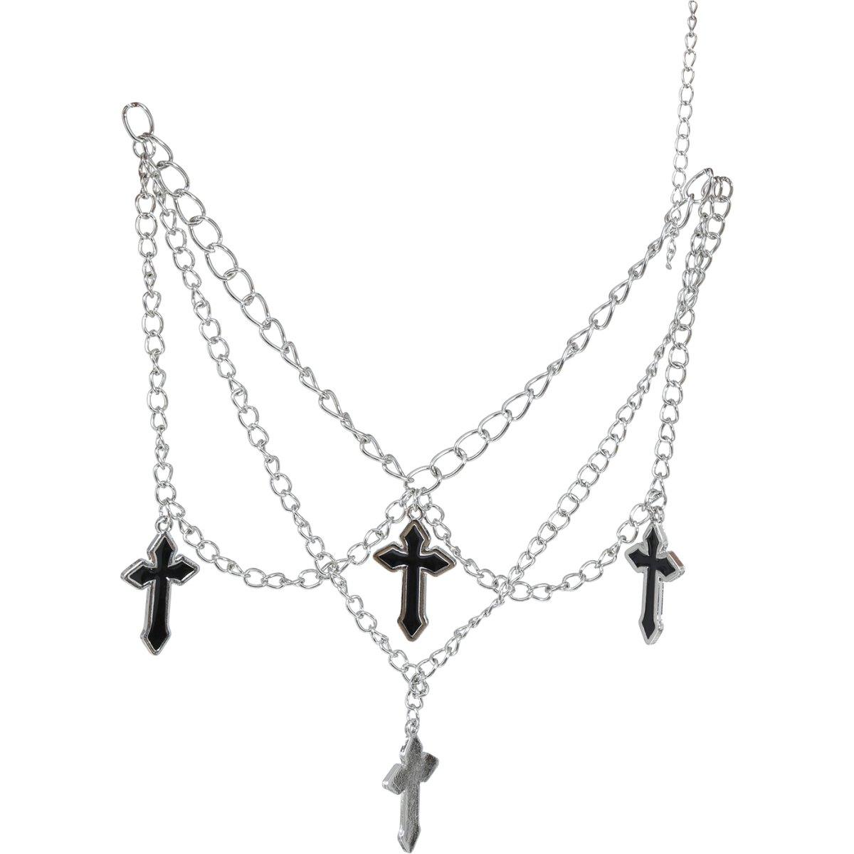 Collana Metallo Con 4 Croci Nere |Guirca