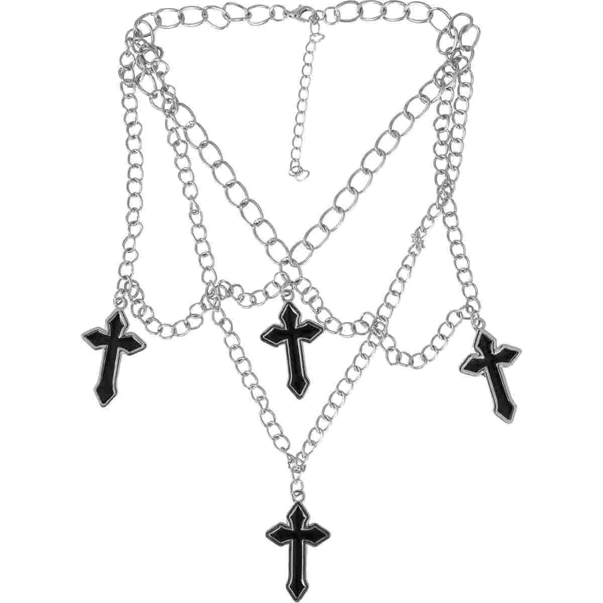 Collana Metallo Con 4 Croci Nere |Guirca