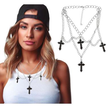 Collana Metallo Con 4 Croci Nere |Guirca